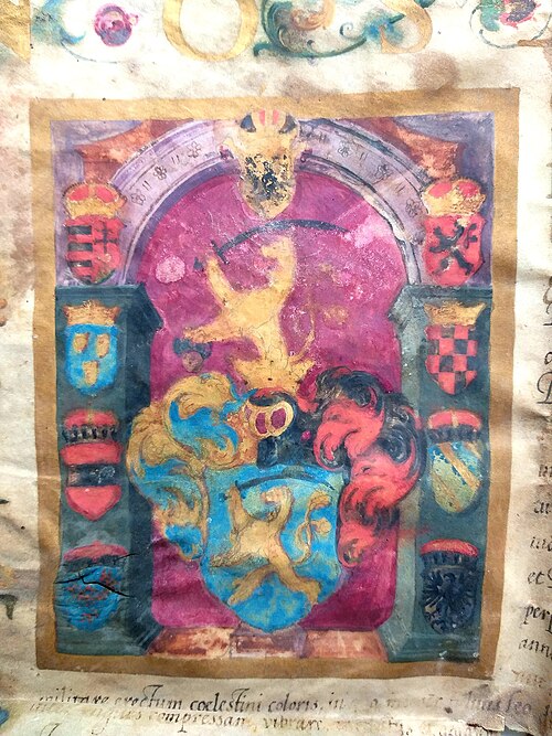 Close-up of the coat of arms on the 1625–1628 armorial.
